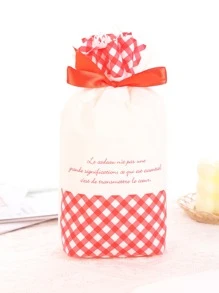 5pcs Plaid & Slogan Graphic Gift Bag - Red and White - View 1