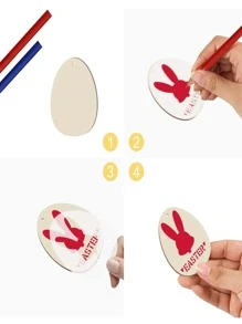 10 piezas Etiqueta de papel de regalo Pascua de Resurrección al azar de madera - Multicolor - Ver 2