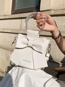 迷你蝴蝶結裝飾頂環水桶包書包適用於青少年大學學生 - 白色 - 查看 1