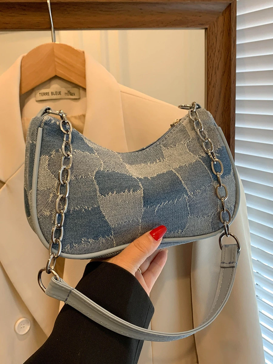 Kẻ sọc Túi đeo vai , Thích hợp Đối với Nách Mang - Màu xanh lam - Xem 1