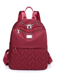 Quilted Metal Decor Functional Backpack - Red - View 1
