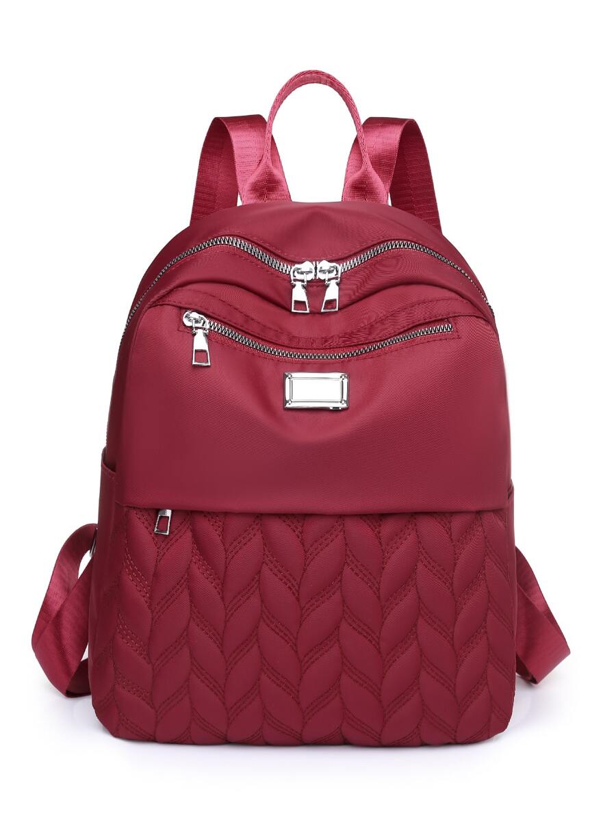 Quilted Metal Decor Functional Backpack - Red - View 1