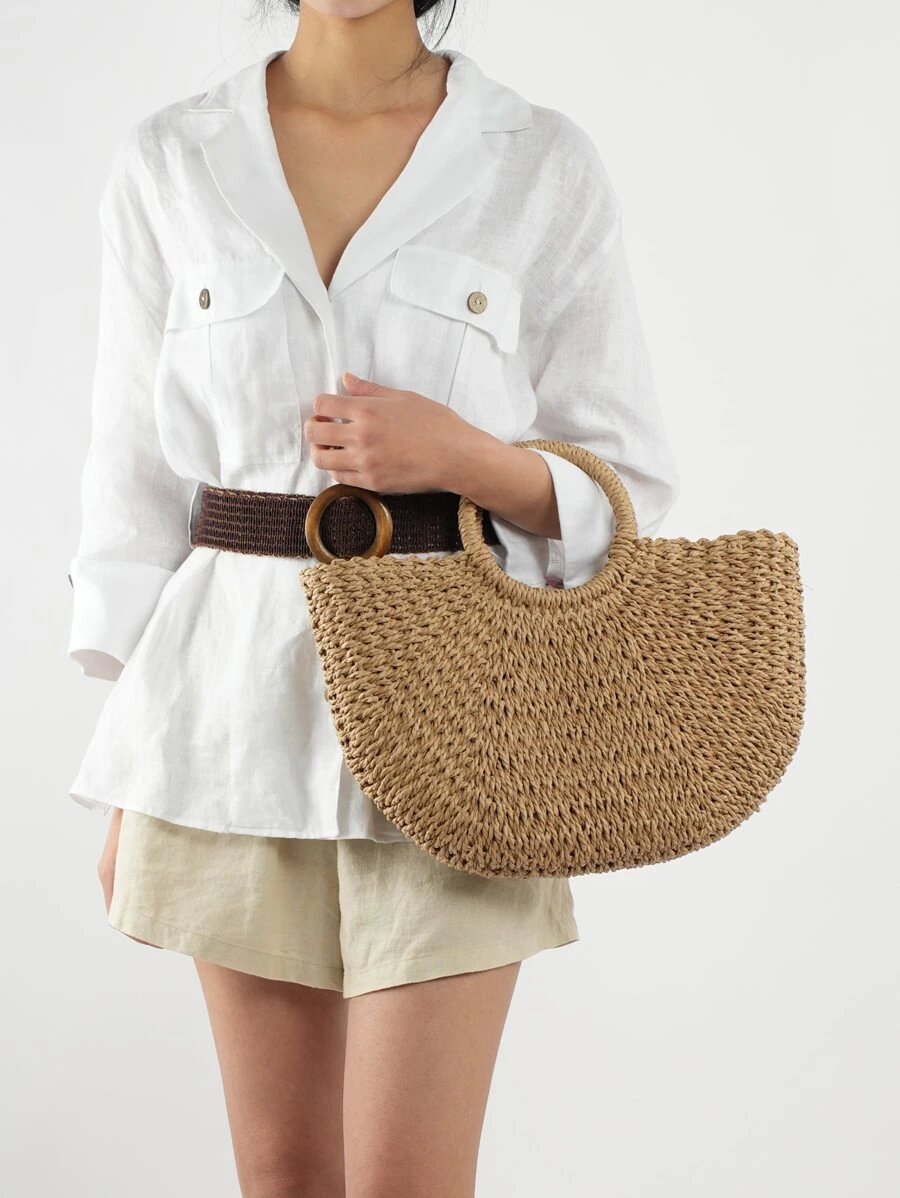 Bolsa de mimbre minimalista - Caqui - Ver 1