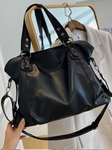 Đúng mốt Màu thuần Retro Dung lượng lớn Của phụ nữ Túi đeo vai Đối với Mùa thu Và Mùa Đông - màu đen - Xem 2