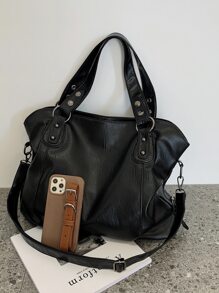 Đúng mốt Màu thuần Retro Dung lượng lớn Của phụ nữ Túi đeo vai Đối với Mùa thu Và Mùa Đông - màu đen - Xem 4