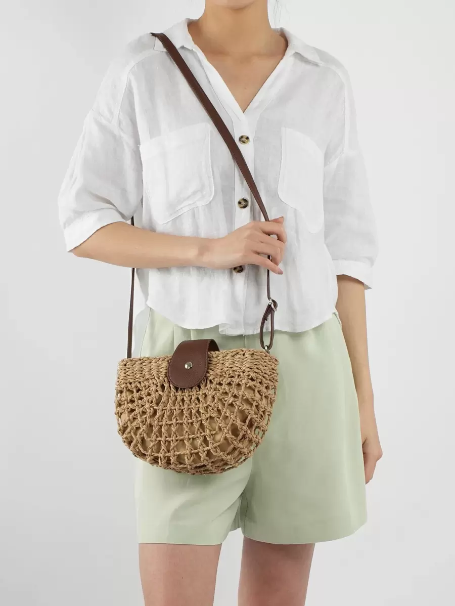 Hollow Out Design Straw Bag - Camel - View 1