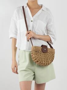 Hollow Out Design Straw Bag - Camel - View 2