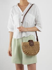 Hollow Out Design Straw Bag - Camel - View 3