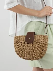 Hollow Out Design Straw Bag - Camel - View 5