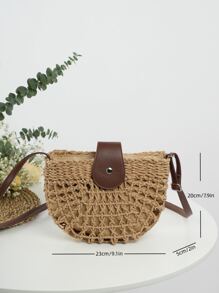 Hollow Out Design Straw Bag - Camel - View 7