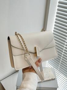 Bolsa cuadrada con diseño metal con solapa - Blanco - Ver 1