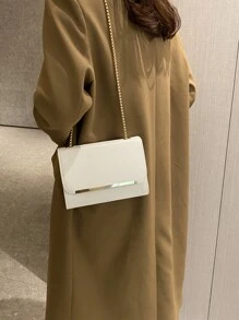 Của phụ nữ Vai Túi đeo chéo Màu thuần chất liệu da PU Đập nhẹ Hình dạng Kim loại Cắt tỉa Trang trí Chuỗi Nhỏ bé Túi Vuông - trắng - Xem 2