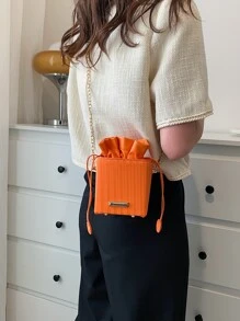 Túi Crossbody Nữ Dây kéo màu trơn Chuỗi Mốt - trái cam - Xem 3