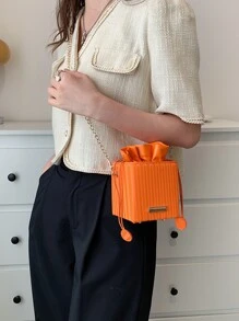 Túi Crossbody Nữ Dây kéo màu trơn Chuỗi Mốt - trái cam - Xem 6