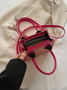 Bolsa cuadrada mini neón rosado con diseño de tachuela - Rosa Fucsia - Ver 5