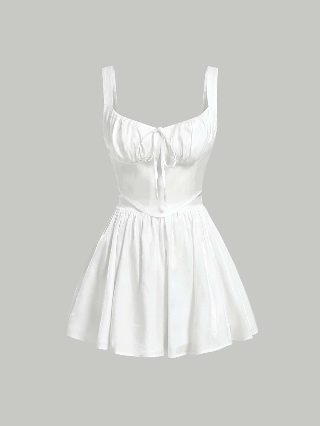 SHEIN MOD Ruched Bust Milkmaid Cami Top & Skirt - White - View 1
