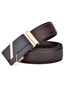 Plus Size Luxury Automatic Buckle Business Men's Brown Leather Belt Work - Brown - View 1