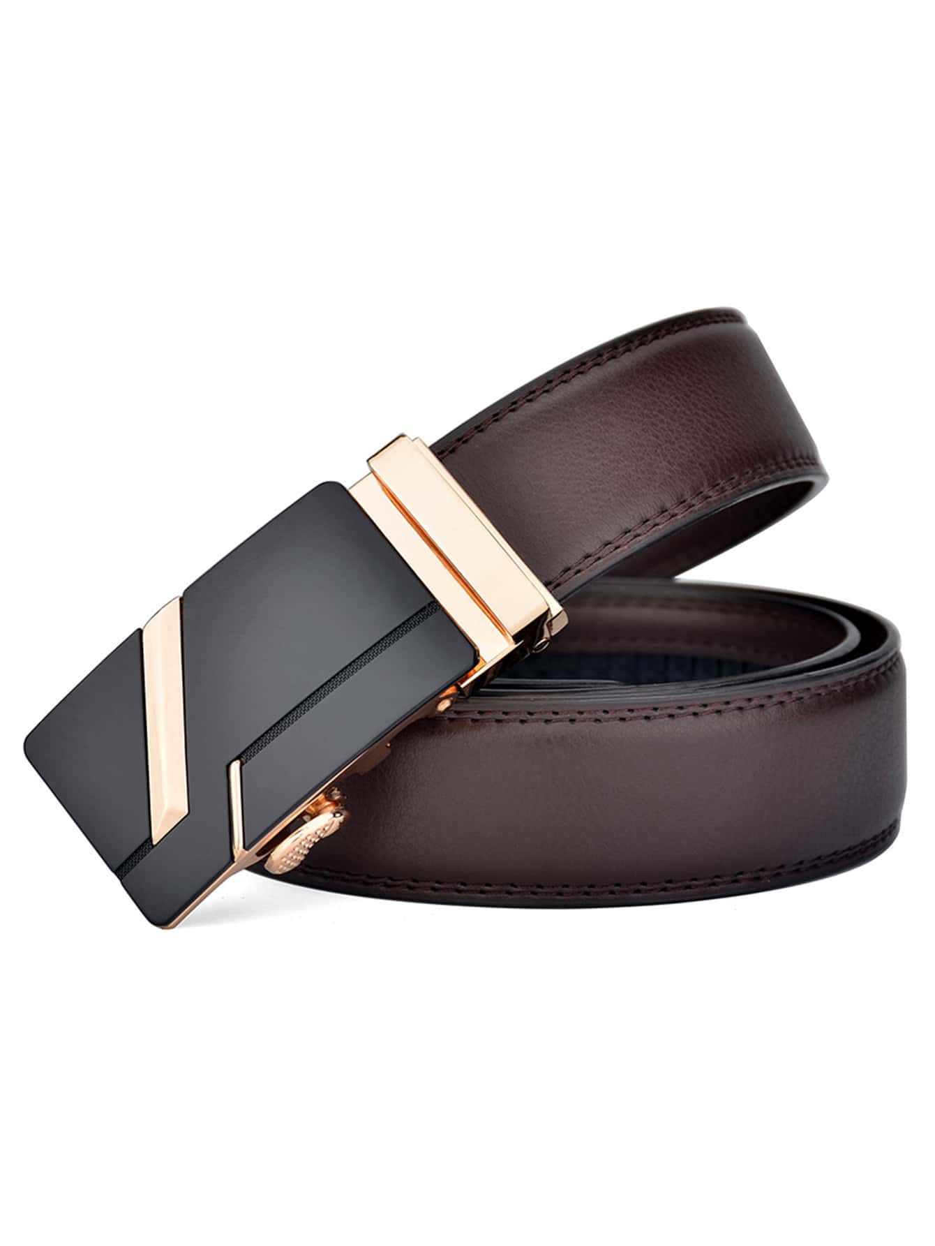Plus Size Luxury Automatic Buckle Business Men's Brown Leather Belt Work - Brown - View 1
