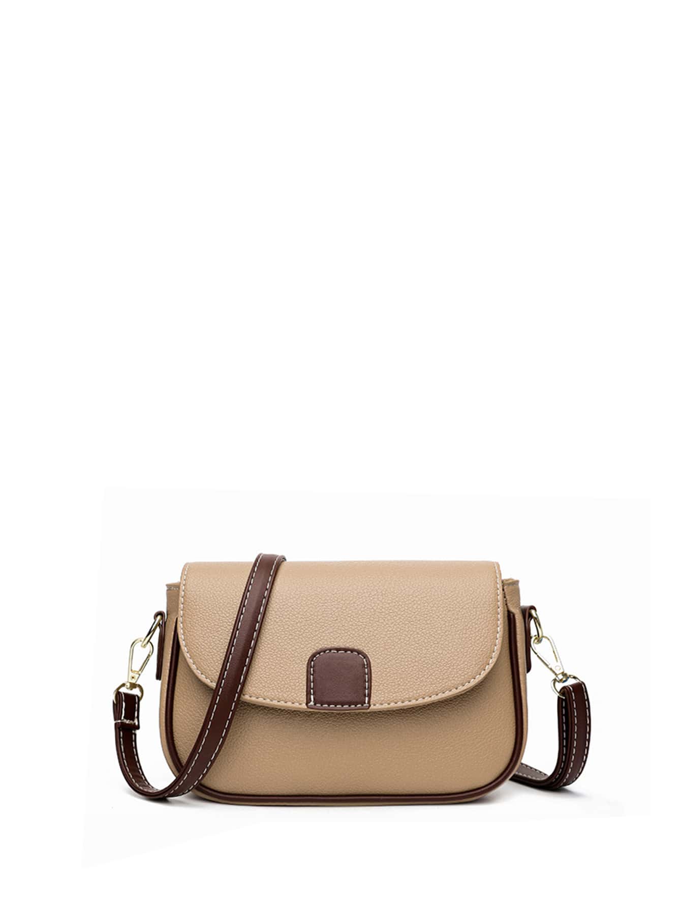 Two Tone Flap Crossbody Bag - Khaki - View 1