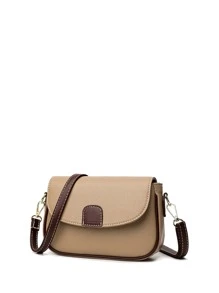 Two Tone Flap Crossbody Bag - Khaki - View 4