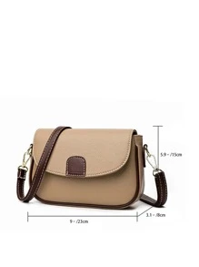 Two Tone Flap Crossbody Bag - Khaki - View 6