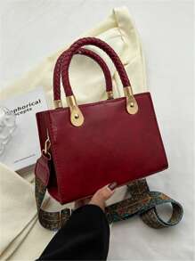 Túi đeo chéo Nữ màu trơn Có thể điều chỉnh được Đôi tay cầm Đúng mốt - Đỏ - Xem 1