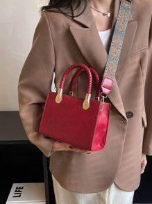 Túi đeo chéo Nữ màu trơn Có thể điều chỉnh được Đôi tay cầm Đúng mốt - Đỏ - Xem 2