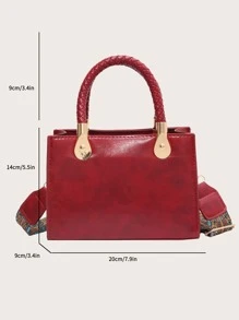 Túi đeo chéo Nữ màu trơn Có thể điều chỉnh được Đôi tay cầm Đúng mốt - Đỏ - Xem 3