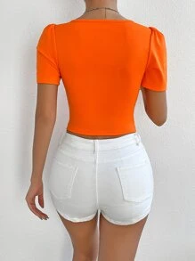 SHEIN Privé Áo thun nữ màu trơn Giải trí - trái cam - Xem 2
