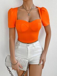 SHEIN Privé Áo thun nữ màu trơn Giải trí - trái cam - Xem 5