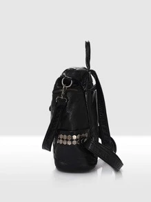 鉚釘裝飾功能背包 - 黑色 - 查看 3