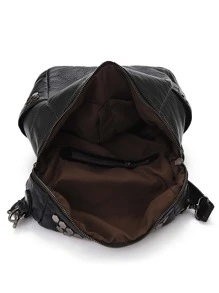 鉚釘裝飾功能背包 - 黑色 - 查看 8