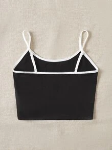 SHEIN EZwear 日月圖案撞色滾邊吊帶上衣 - 黑色 - 查看 2