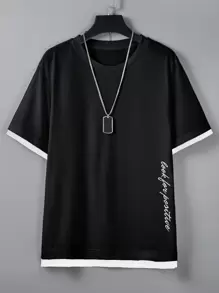 Manfinity Hypemode Men Letter Graphic 2 In 1 Tee - Black - View 1