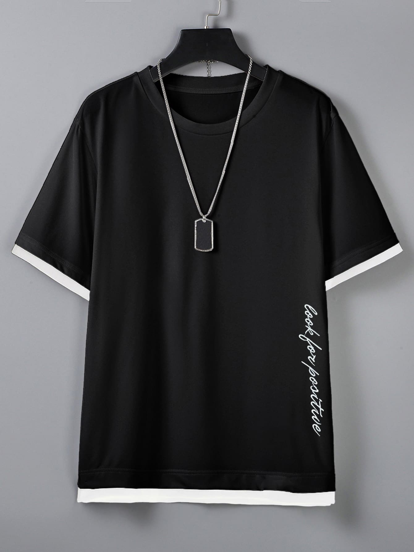 Manfinity Hypemode Men Letter Graphic 2 In 1 Tee - Black - View 1