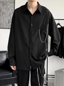 Manfinity EMRG 男士鬆身鏈子細節下肩襯衫和褲子 - 黑色 - 查看 8