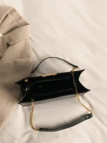 鱷魚壓紋鏈條方包 - 黑色 - 查看 4