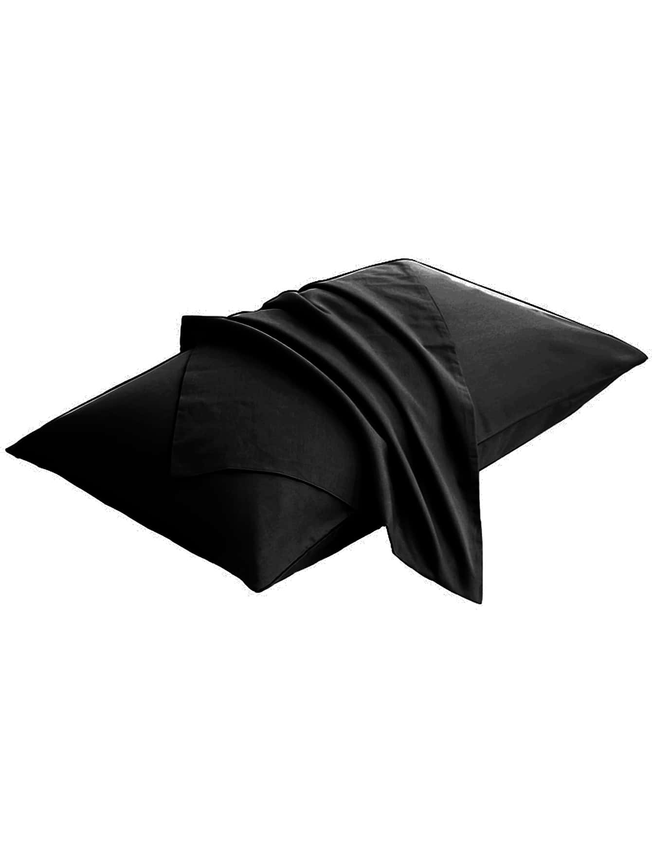 1pc Solid Pillowcase Without Filler - Black - View 1