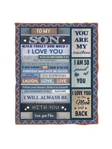 1pc Print Throw Blanket, TO MY SON Flannel Blanket, Soft & Warm Bedding - Multicolor - View 2