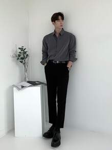 DAZY Men Cotton Solid Button Up Shirt - Dark Grey - View 3