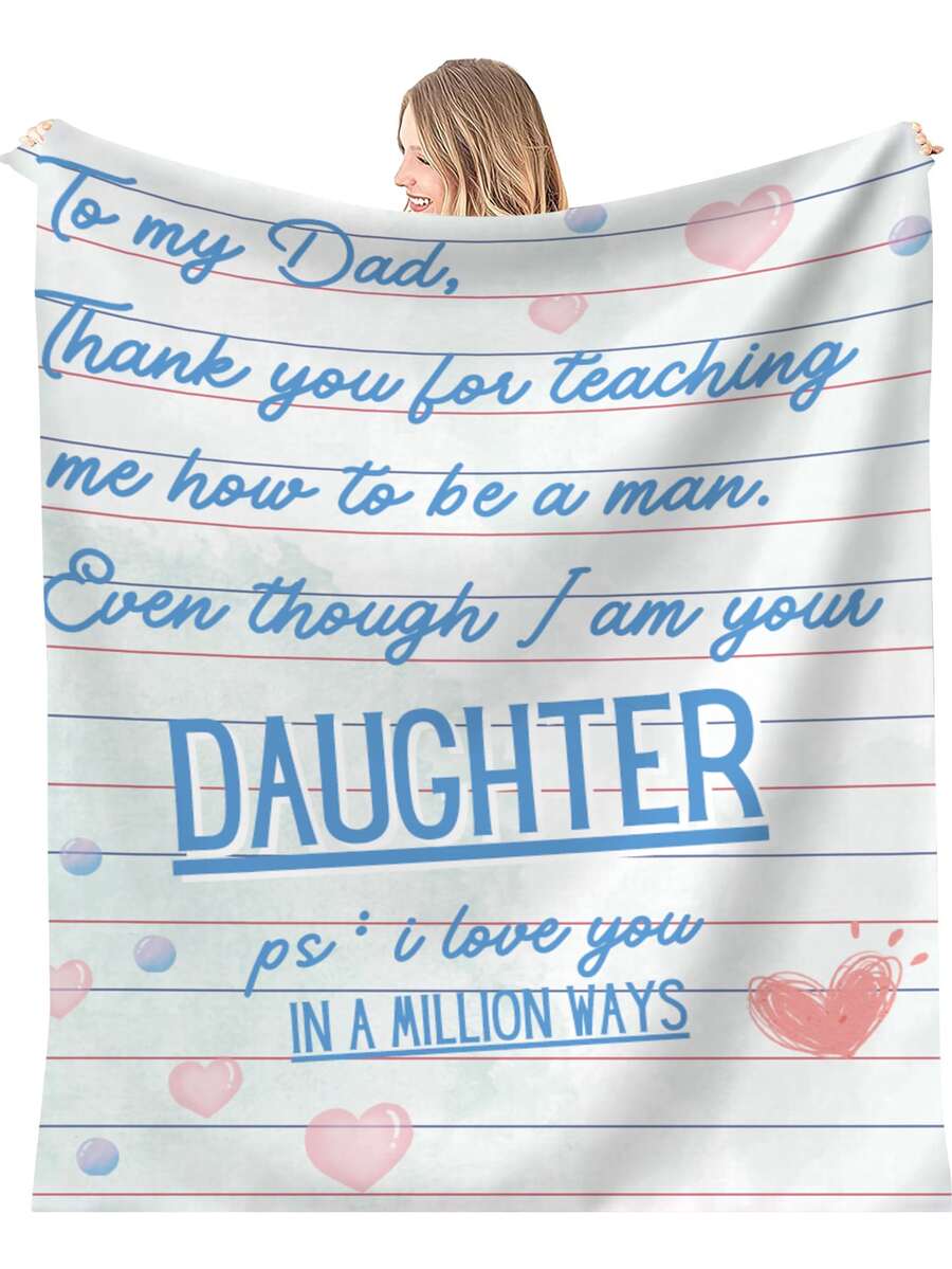 1pc Heart & Slogan Graphic Blanket - Multicolor - View 1