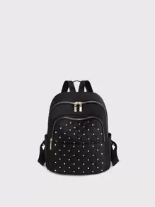 Mochila Negra Bordada De Color Sólido - Negro - Ver 1