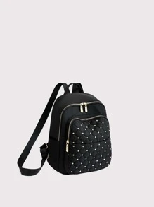 Mochila Negra Bordada De Color Sólido - Negro - Ver 2