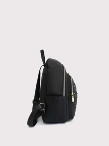 Mochila Negra Bordada De Color Sólido - Negro - Ver 3