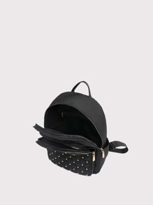 Mochila Negra Bordada De Color Sólido - Negro - Ver 5