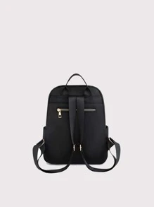 Mochila Negra Bordada De Color Sólido - Negro - Ver 6
