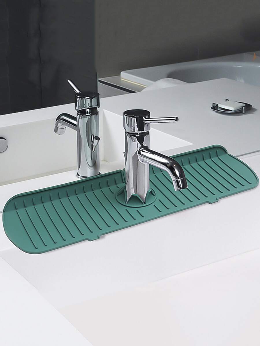 1 pieza Alfombrilla de silicona para grifo y protector contra salpicaduras, (diseño mejorado) manija del grifo bandeja colectora de goteo de agua y protector contra salpicaduras, accesorio para fregadero de protección de cocina - Verde - Ver 1