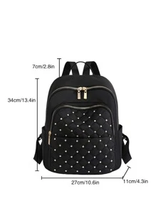 Mochila Negra Bordada De Color Sólido - Negro - Ver 7
