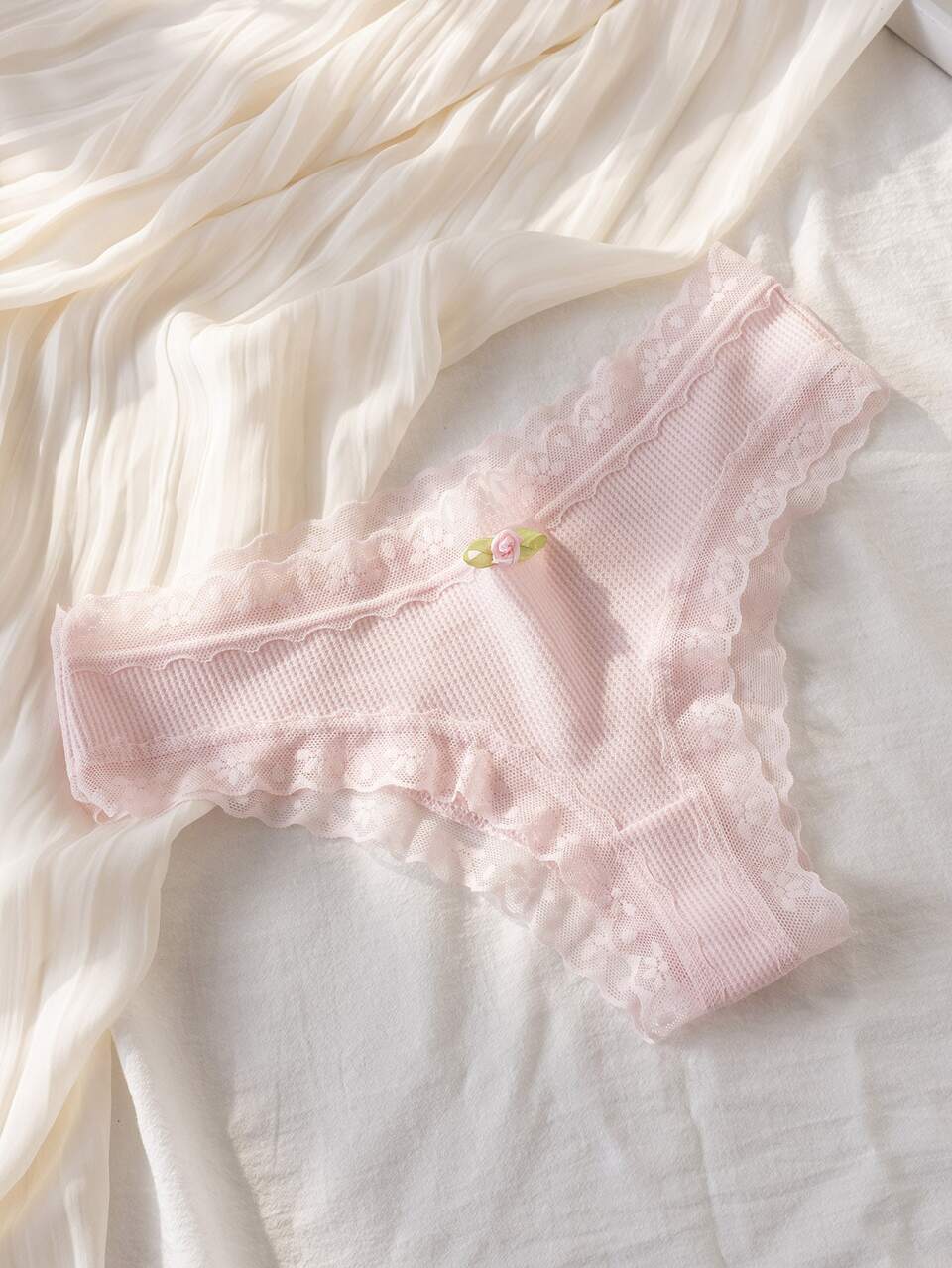 Women's Casual High Stretch Lace Trim Multicolor Panties With Bow Detail