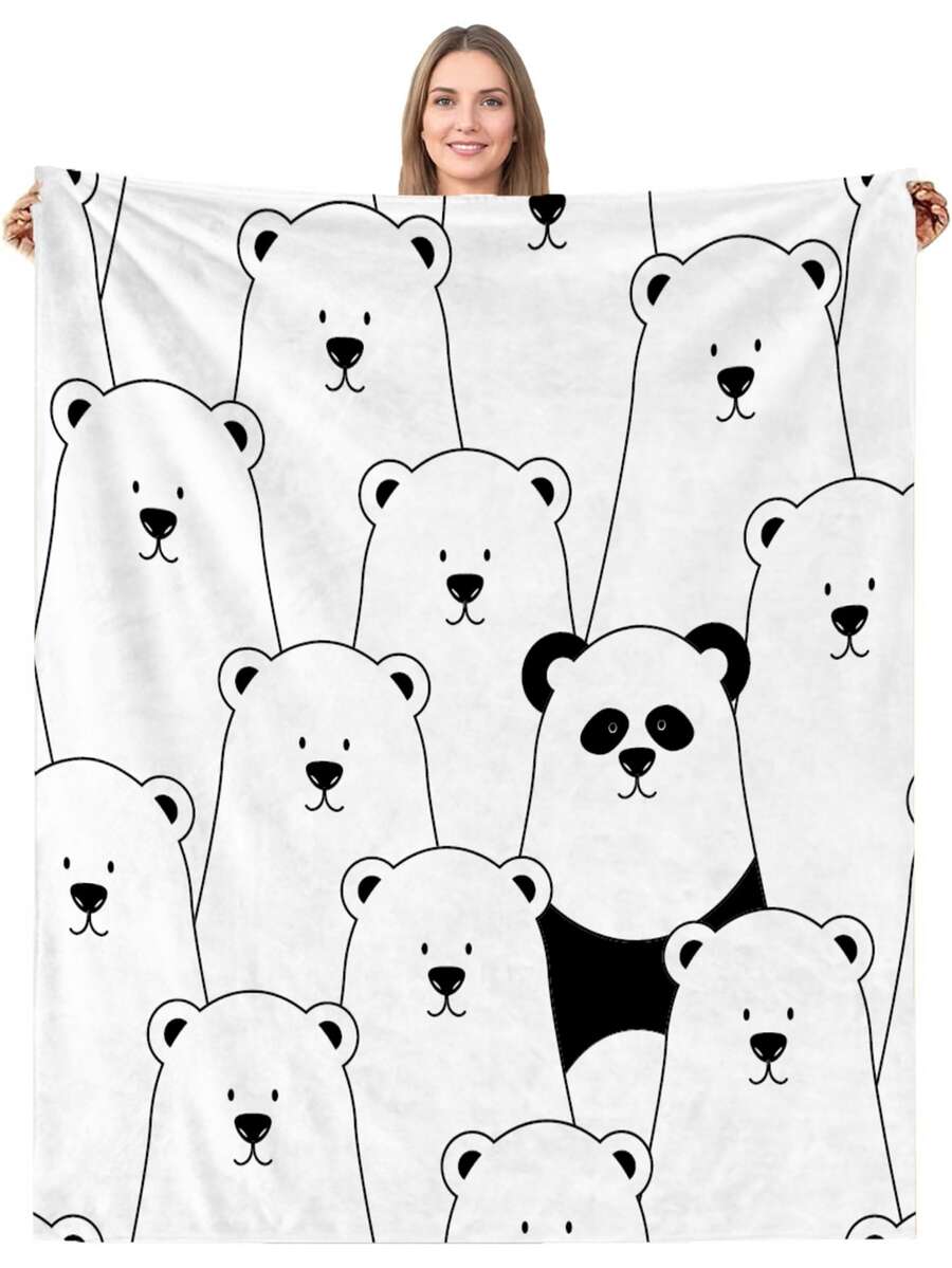 1 pieza Manta con patrón de oso de dibujos animados - Multicolor - Ver 1
